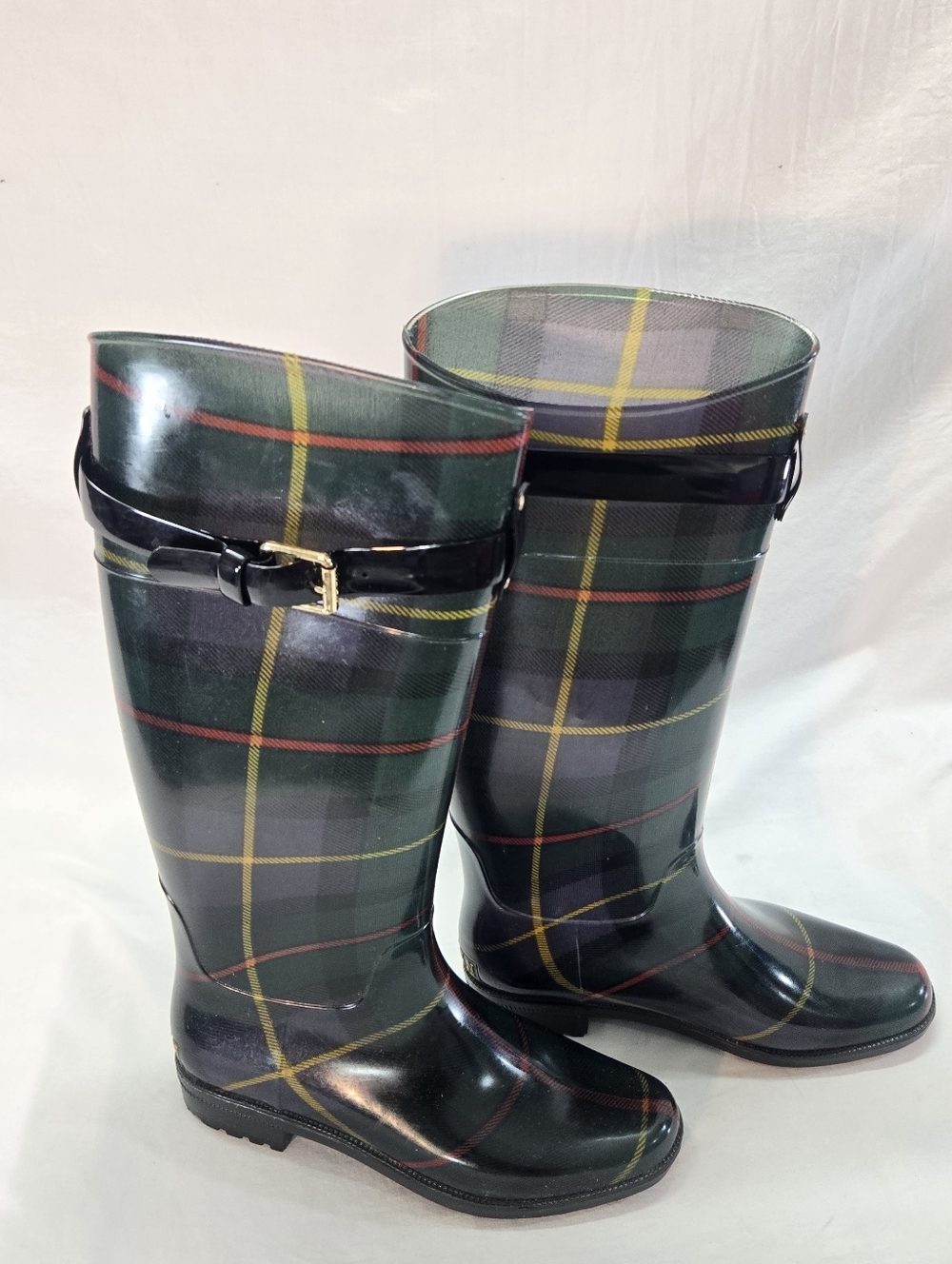 Lauren Ralph Lauren Rain Boots Women's Size 7 Rossalyn Plaid Tall EUC